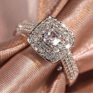 Square CZ Micro Pave Luxury Silver Ring Size 7